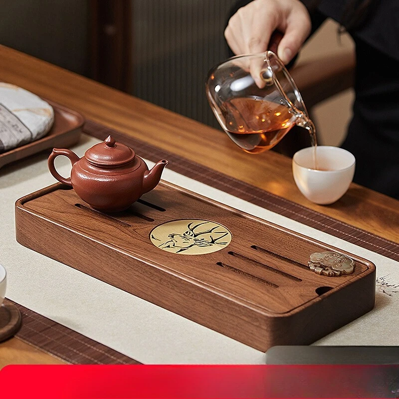 

Tea tray household modern simple small dry brewing table drain water storage walnut kung fu tea set tray