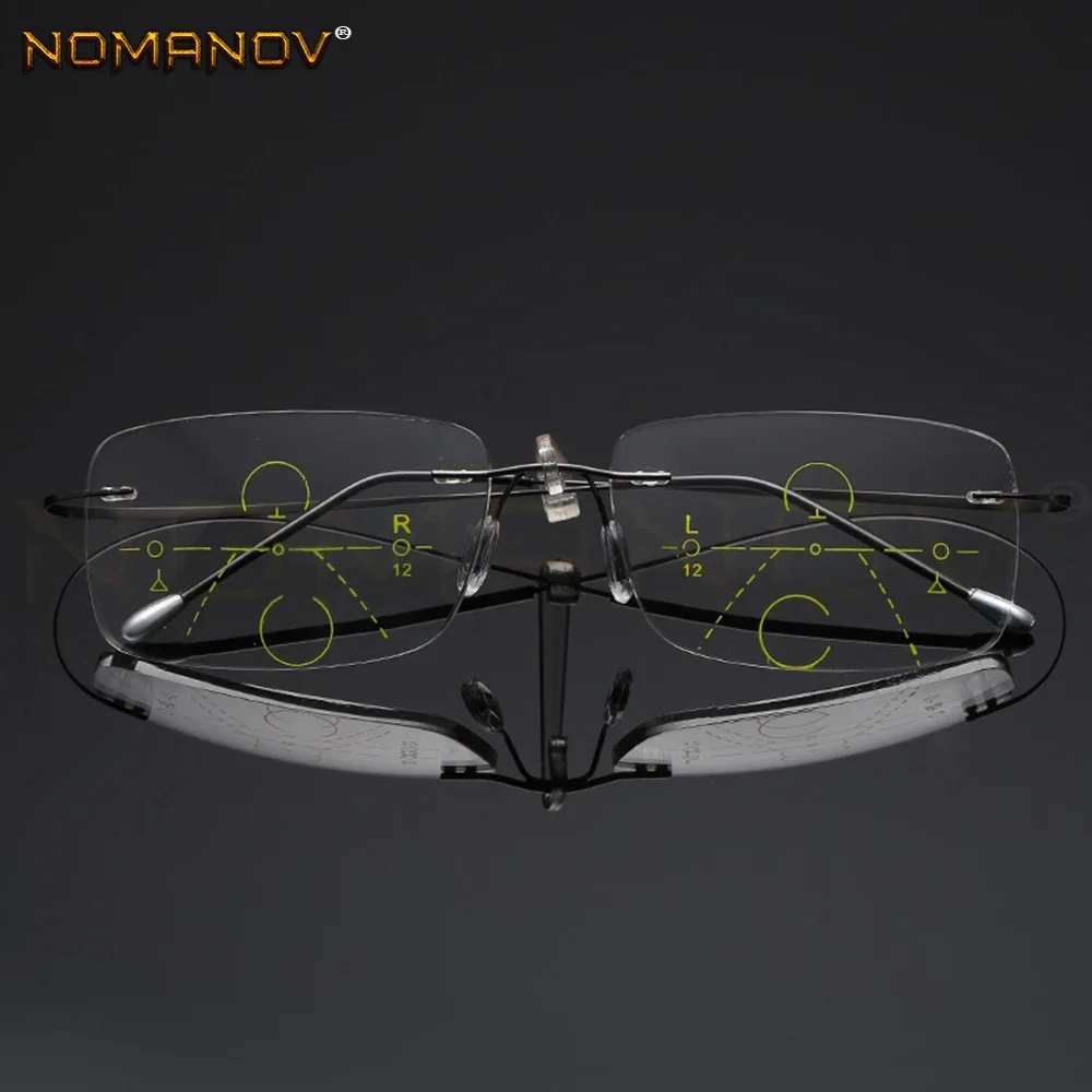 NOMANOV Titanium Frame Ultra Light Anti-fatigue Rimless Progressive Multifocal Reading Glasses Add 75 100 125 150 175 To 400
