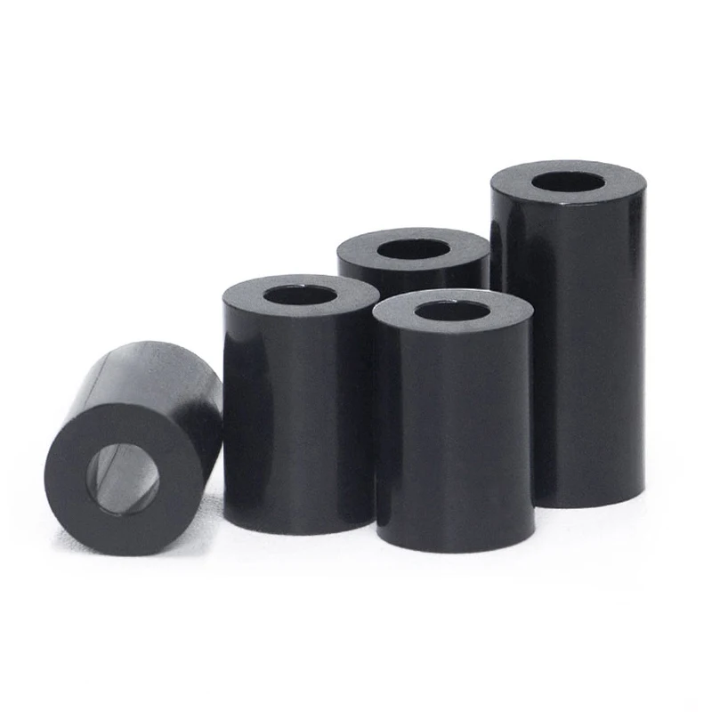 Entretoise en nylon creux non fileté, rondelle d'entretoise creuse ronde, vis de carte PCB, ABS noir figuré M3, 10 pièces, 20 pièces, 50 pièces