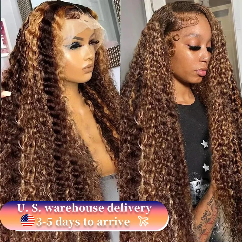 Curly 13x6 Brown 180 Density Lace Frontal Wig 13x5 427 Highlight Ombre HD Deep Wave 28 30 32 Inch 13x4 Human Hair Lace Front Wig