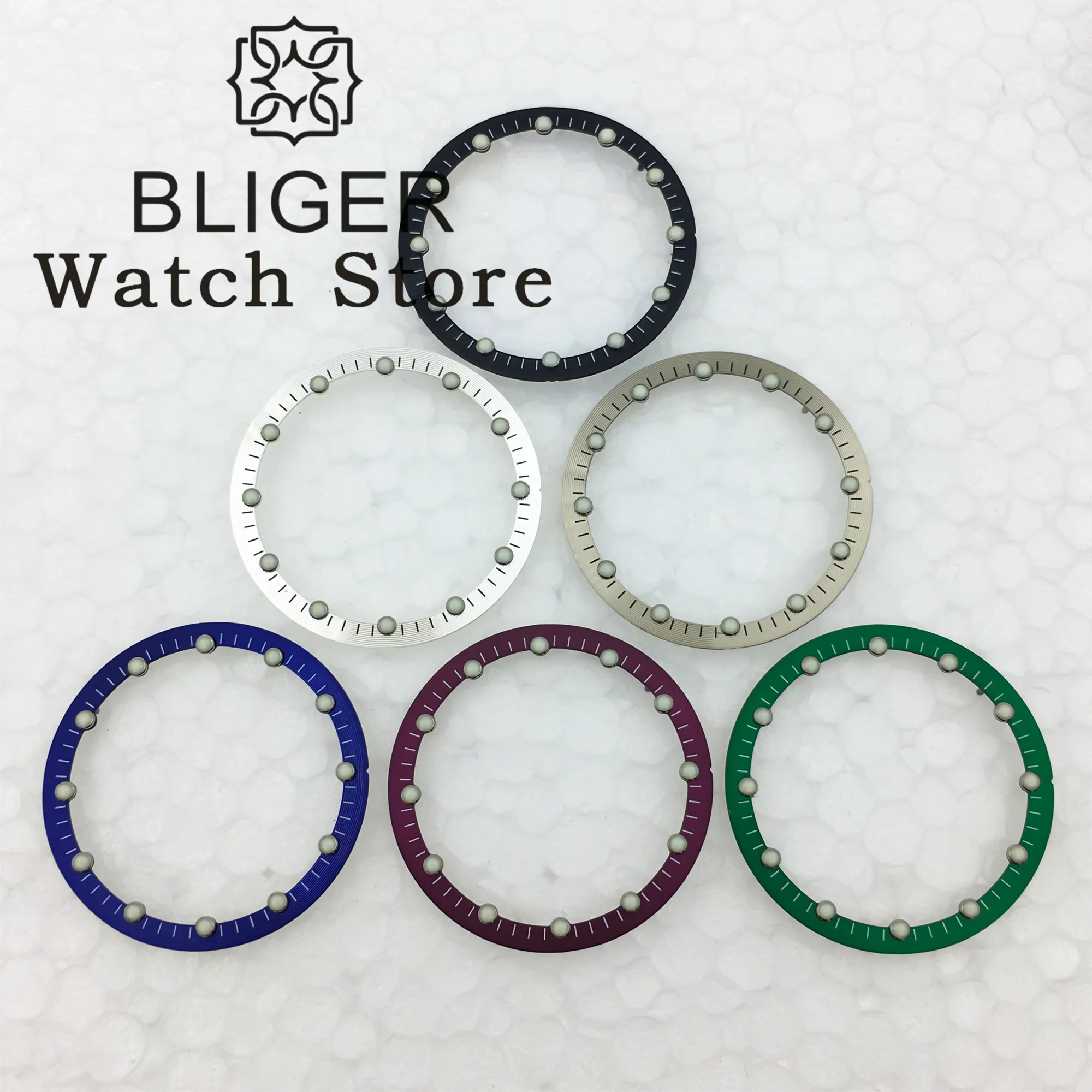 BLIGER 29mm*24.5mm Black Green Blue Watch Dial Fits NH70 NH72 Movement Skeleton Hollow Dial Ring Luminous Watch Accessories Part