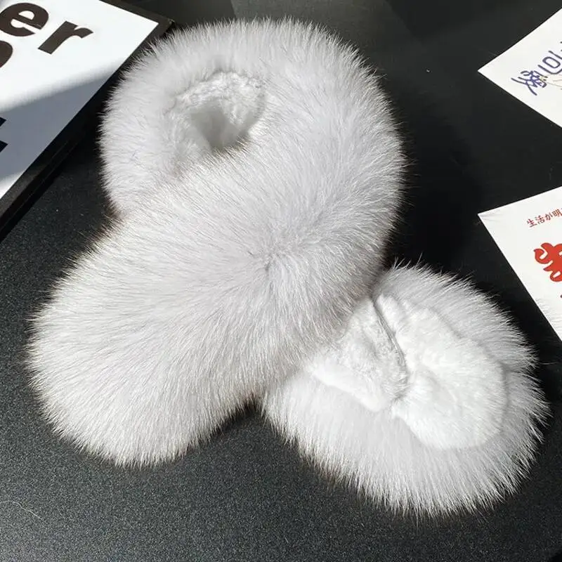 

Winter Fox Fur Collar 100% Real Fur Scarf Women Natural White Fur Collar Warm Genuine Hoods Large Fur Scarves Furry Collar