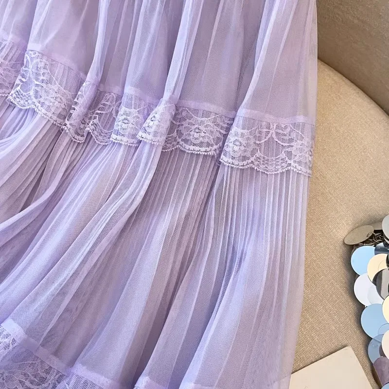 Retro Süßer Weißer Langer Rock für Damen, Lässiger Lockerer Rock mit Hoher Taille, Eleganter Vintage-Rock mit Spitzenbesatz, Koreanischer Sommer-Langrock – Detail 30
