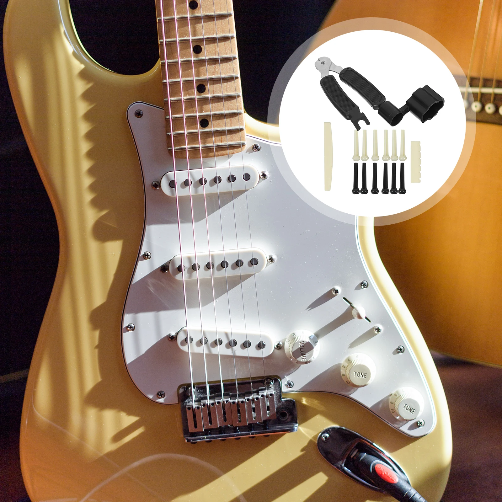 

1 set String Pillow Tool Kit 12 Pins 2 Pillows 1 Tool Plastic Puller Winder Acoustic Guitar Bridge Pegs Parts Accessories