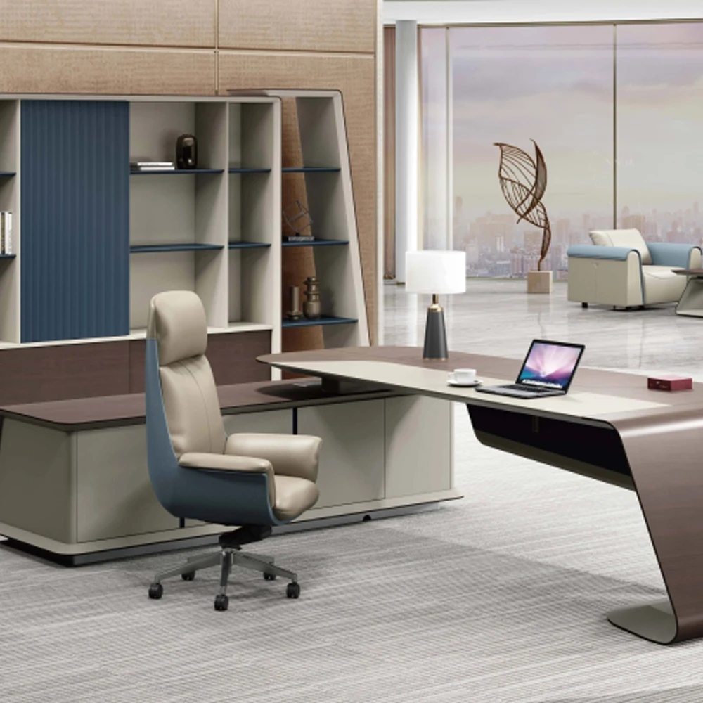 

Modern Executive Office Desk - Unique Curved Design, High-Quality, Ample Storage for High-End Offices