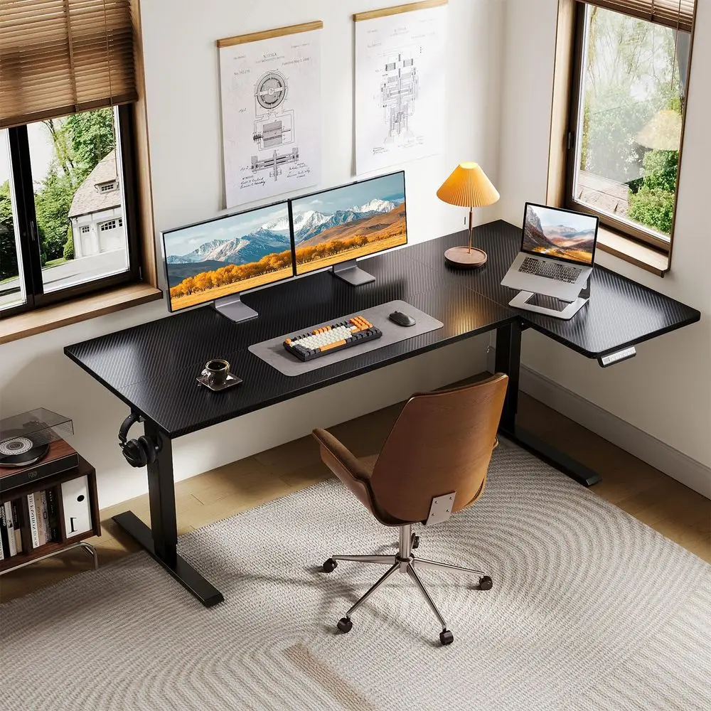 

Electric L Shaped Standing Desk, 63 Inches Height Adjustable Table, Reversiable Corner Stand Up Desk, Lifting Computer Table fo