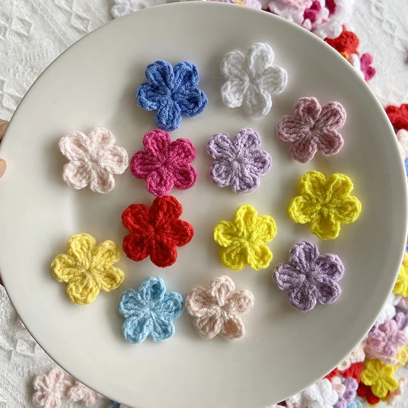60Pcs/100Pcs 2.8CM/1.10″ Handmade Colorful Crocheted 3D Flower Knitted Patch Craft Ornament DIY Clothing Sewing Supplies Lace