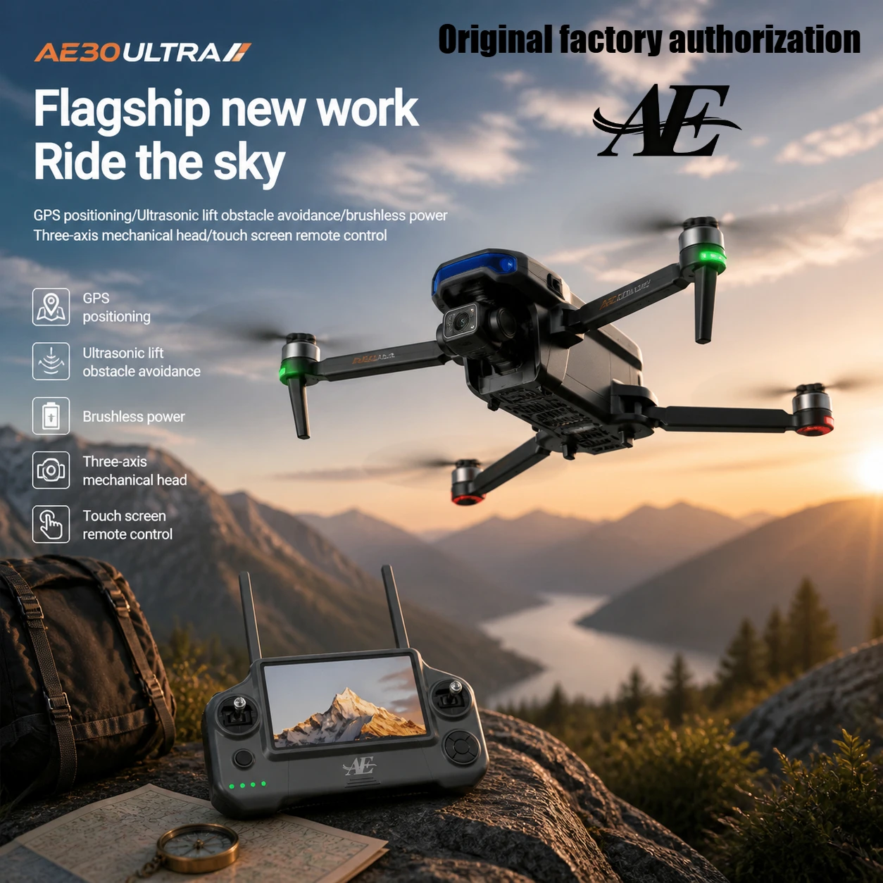 AE Ultra GPS Drone 4K Profesional HD Camera 3-Axis Gimbal Brushles Airdrop RC Quadcopter 5.5inch Screen Control Fishing Drones