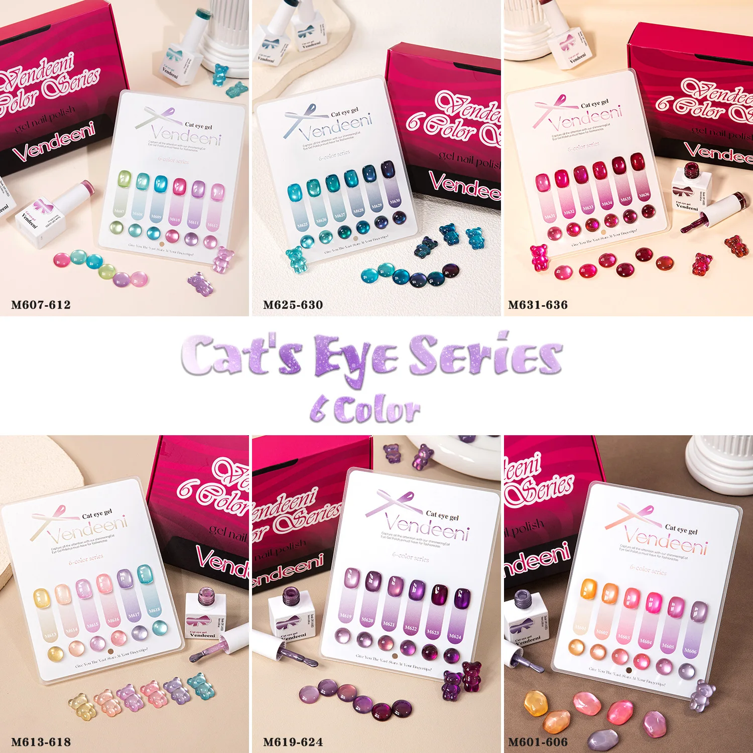 

6Colors/Kit Cat Magnetic Nail Gel Polish Autumn Winter Glass Bead Effect Magnetic Gel Soak Off UV LED Gel Vanrish Xmas Manicure