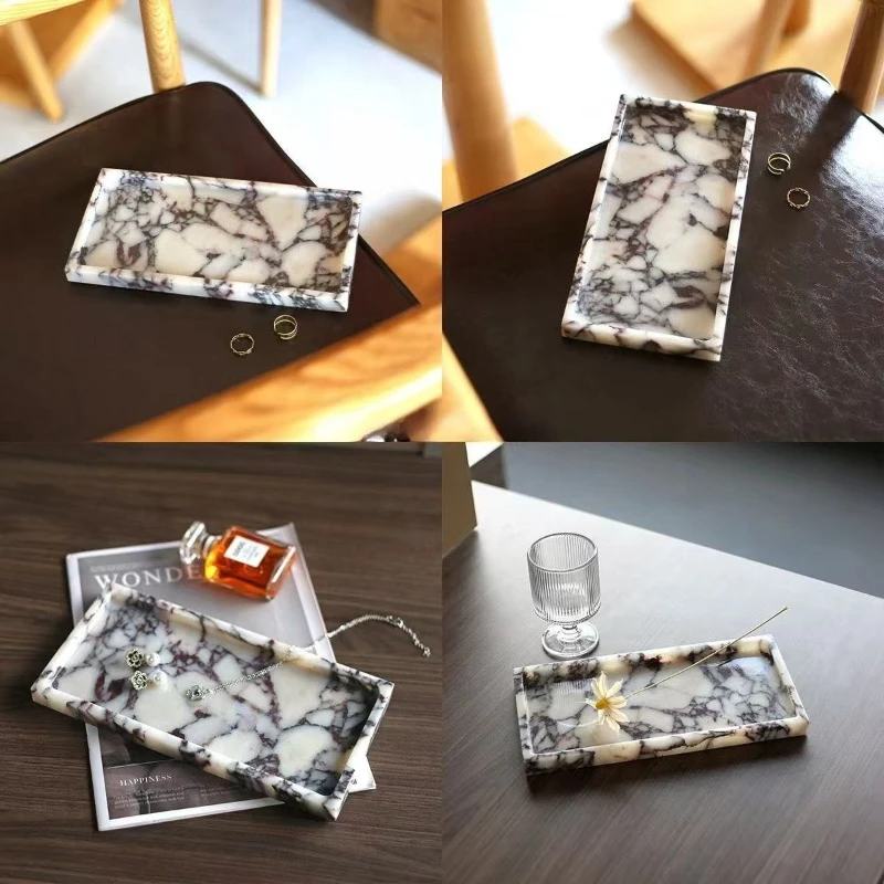 European-Style Luxury Natural Cararra Violet Marble Rectangular Tray, Aromatherapy Candle Holder and Decorative Display Piece fo view 3