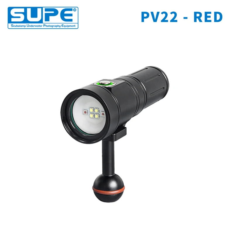 

Supe Lamp Pv22 Red White 2000 Lumens Video Light 100 Meter Waterproof Diving Underwater Photography Light Beam Angle 100 Degree