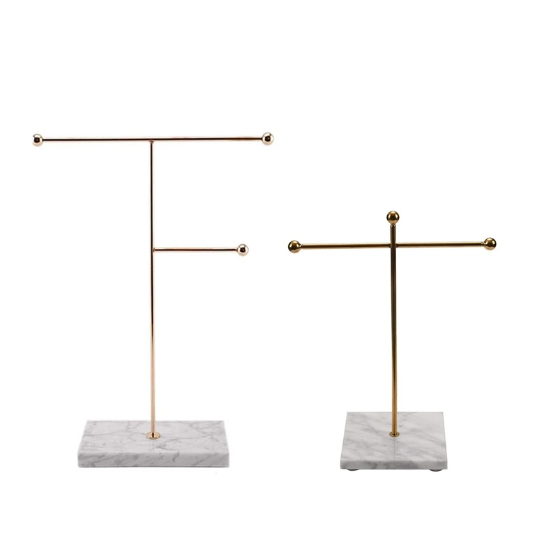 Gold Storage Shelf With Marble Base Fashion Ins Modern Jewelry Ring Necklace Earrings Metal Display Stand