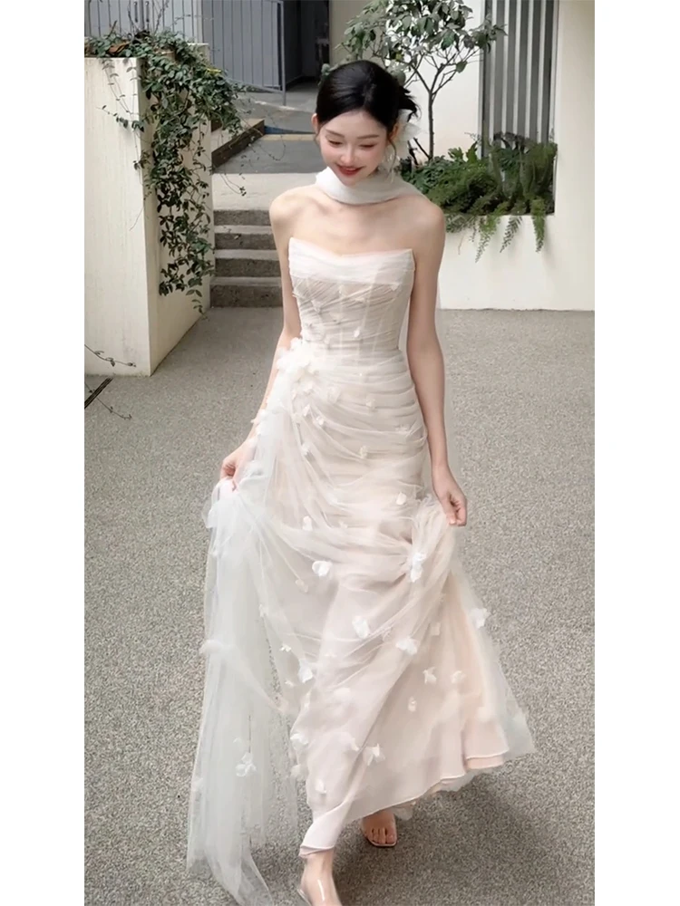 

Белое свадебное платье с длинной юбкой и шлейфом, с открытыми плечами, для церемонии помолвки, с завышенной талией