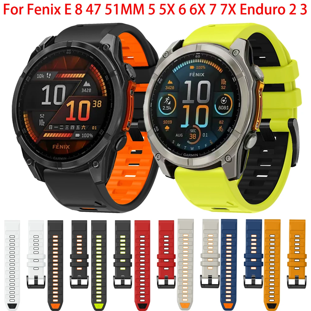 Two-Tone Sports Silicone Strap For Garmin Fenix 8 E 7 7X 6 6XPro 5 5X 51 47mm 965 955 Descent G1 Enduro 3 2 Watch Band Bracelet