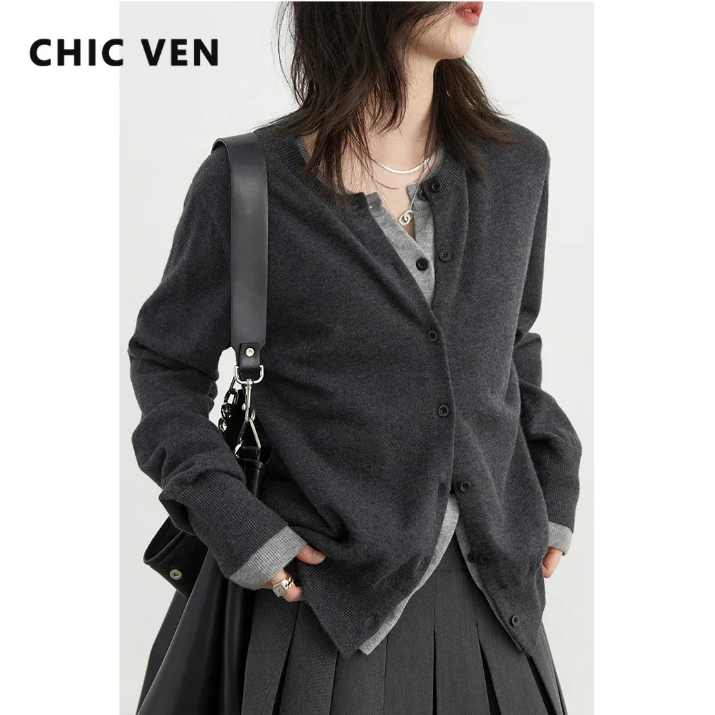 CHIC VEN Women Cardigan Loose Casual New Color Blocking O Neck Knitted Jumpers Long Sleeved Female Sweater Autumn 2024