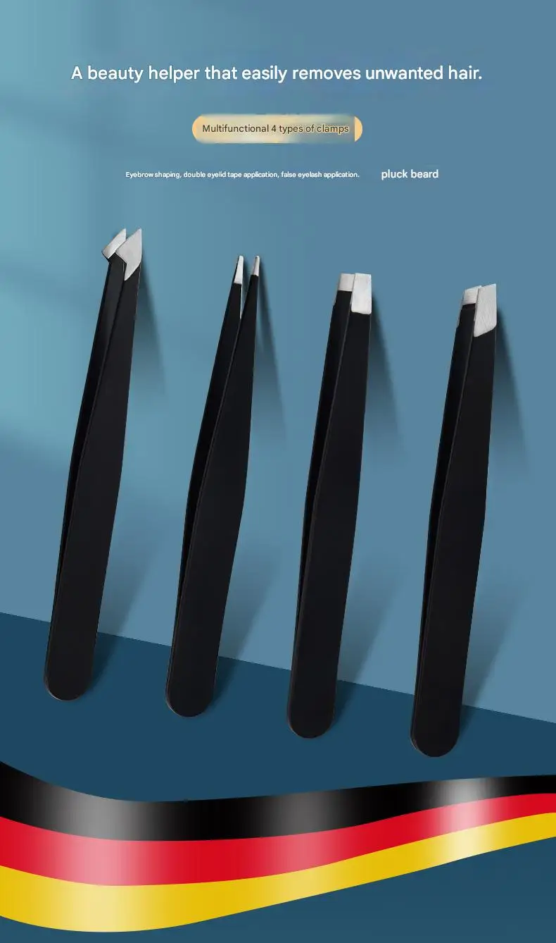 Czarne pęsety do brwi ze stali nierdzewnej z ukośną końcówką, zestaw narzędzi do depilacji, makijażu, przedłużania rzęs i tworzenia podwójnych powiek.