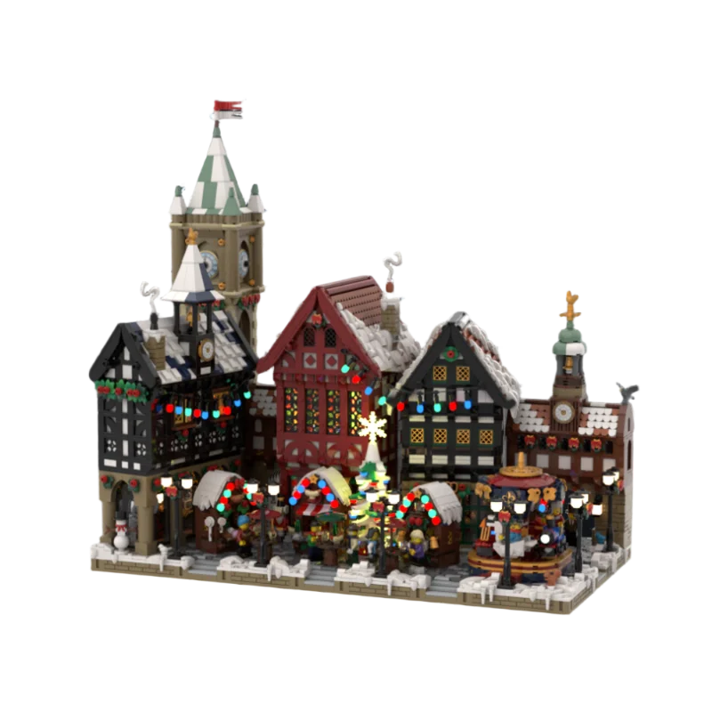 MOC City Street Scene Serie German Christmas Old Town Building Blocks Modular Architecture Originality DIY Bricks Toy Xmas Gift