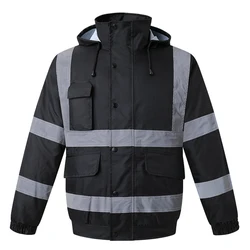 Hi Vis Winter Jacket Men Work Outdoot Waterproof Reflective Patchwork Bomber Jacket High Visibility Clothing for Men