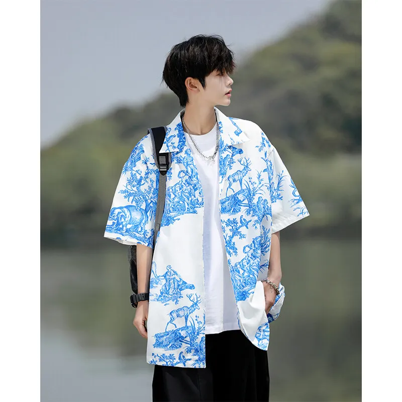 Stylish Tie-Dye Linen Shirt for Men Lightweight Summer Casual Short Sleeve Top, Breathable Beachwear for 2025 Fashion XXXXXXXXL