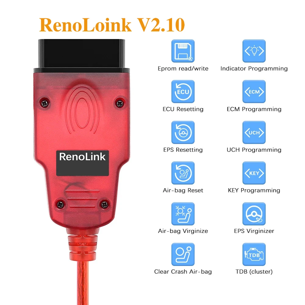 Renolink V2.10 OBD2 Cable Tools Diagnostic Interface for Renault Vehicles ECU Programmer SRS Code Readers V1.99