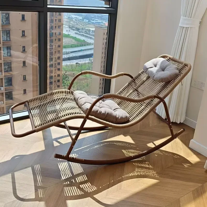 Metal Rocking Chair Recliner Waterproof Balcony Leisure Chair Outdoor Pastoral Rural Manual Family Comfortable Chair