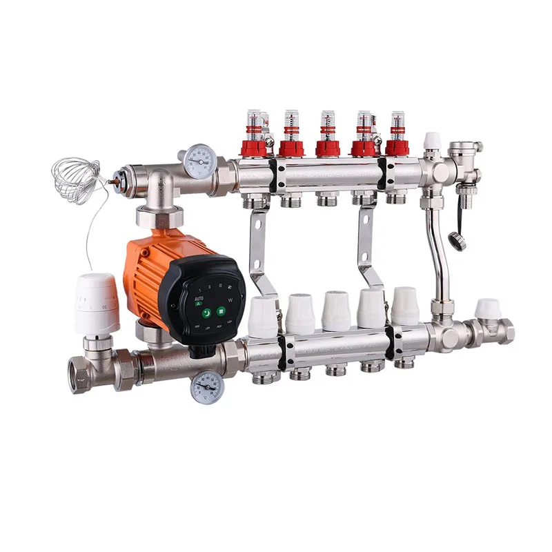 Brass mixing water valve with water pump group radiant floor heating manifold