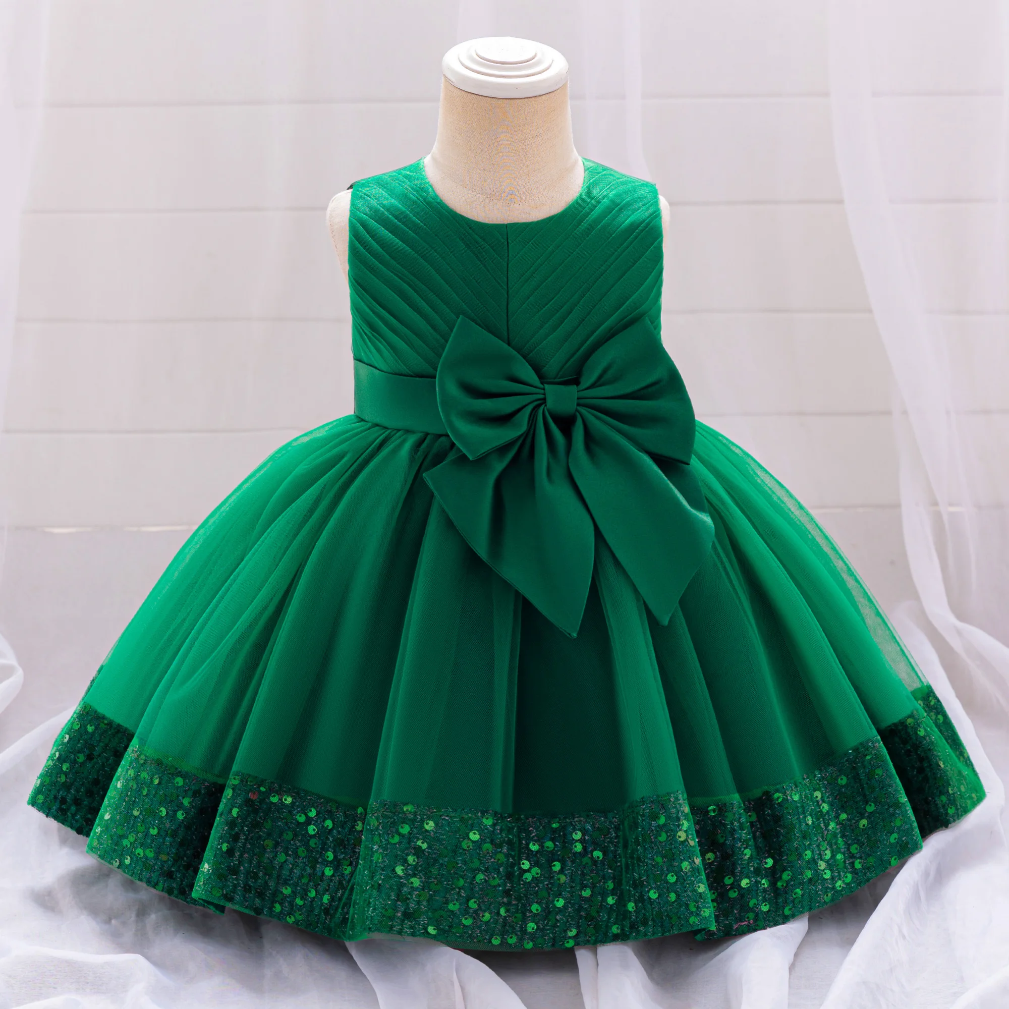 Toddler Sequin Girl Party Dress Christmas Wedding Prom Gown 1st Birthday Bow Princess Dress for Girl Lace Bridemaid Kids Clothes