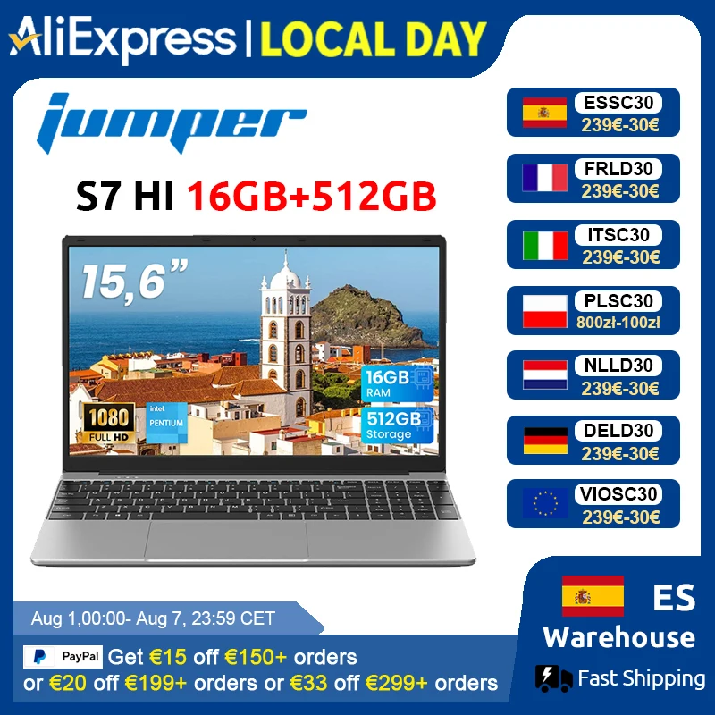 Jumper Laptop mit 15,6-Zoll-FHD-Display, 16 GB RAM, 512 GB SSD (erweiterbar um 512 GB über TF-Karte), 6500Y Prozessor (bis zu 3,4 GHz), leichtes Notebook für Geschäftsleute und Studenten, 2
