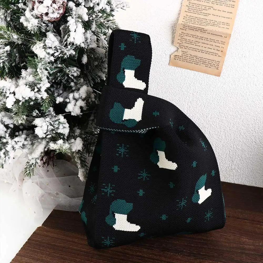 Saco De Balde De Lã De Malha para Meninas, Saco De Pulso De Nó De Natal Bonito, Bolsa De Tecer, Bolsa Tote