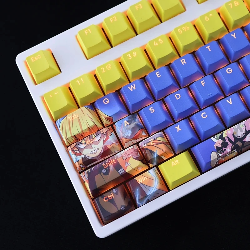 108 Keys/set Agatsuma Zenitsu Keycap PBT Dye Subbed Backlit Keycaps Cartoon Anime Gaming Key Caps Cherry Profile