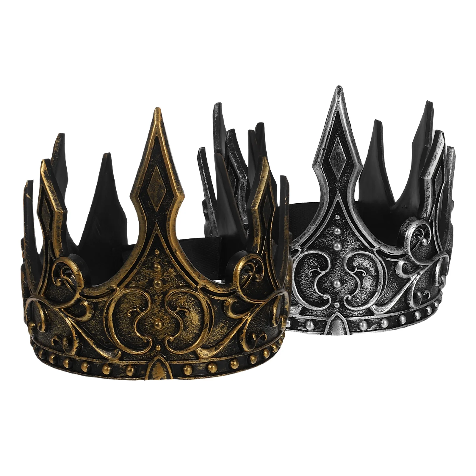 

2 Pcs Medieval King Golden Crown Accessory Soft PU Foam Royal Decoration for Birthday Wedding Party Props Hair Tool