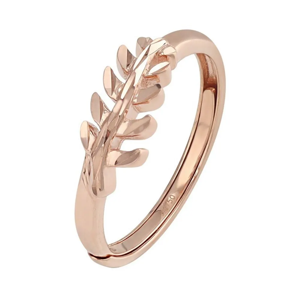 

Real Pure 18K Rose Gold Band Women Gift Lucky Tree Leaf Ring 2.41g