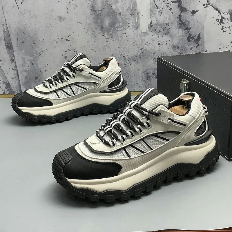 New Vintage Sneakers Casual Shoes Men Mesh Breathable Thick Sole Height Increasing Lace Up Shoes Male Flats Brown Black White