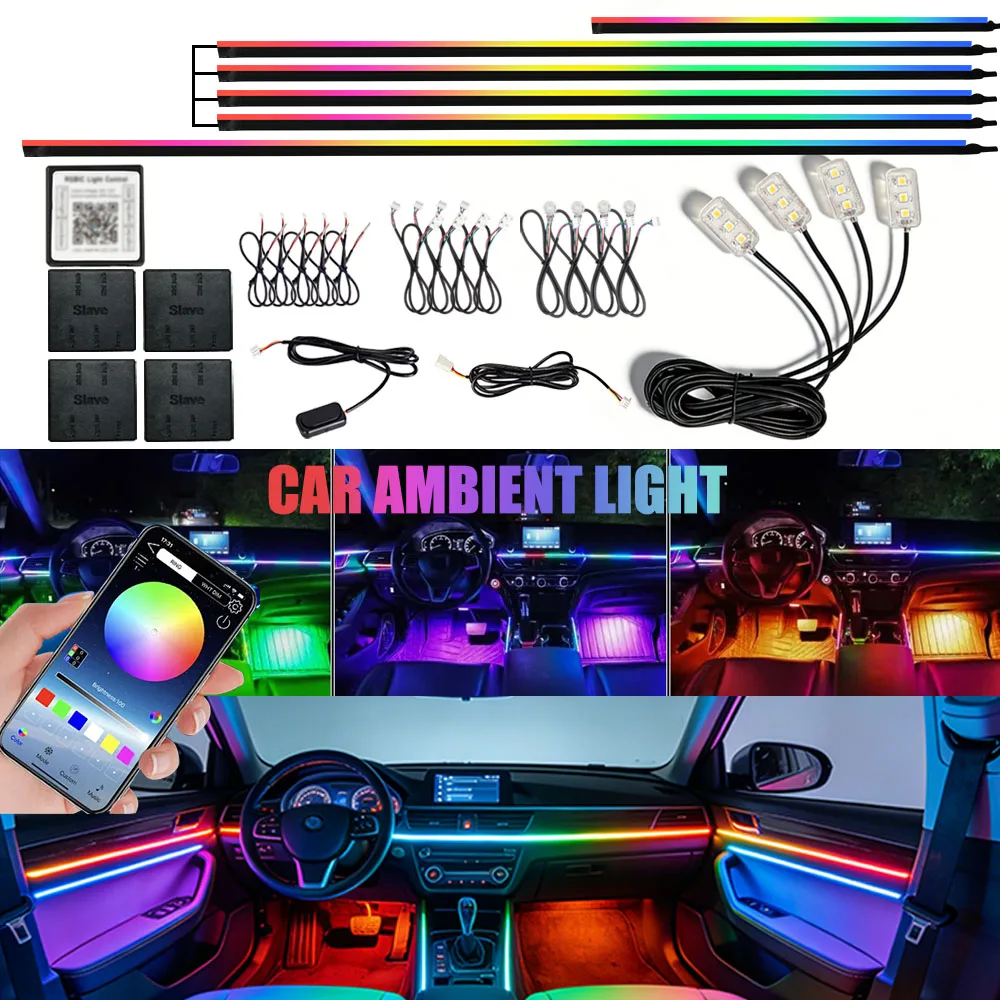 

6/10/14/18/22 In1 Car Acrylic LED Ambient Lamps Universal Colorful Atmosphere Lights Auto Interior Neon Strip App Control RGB