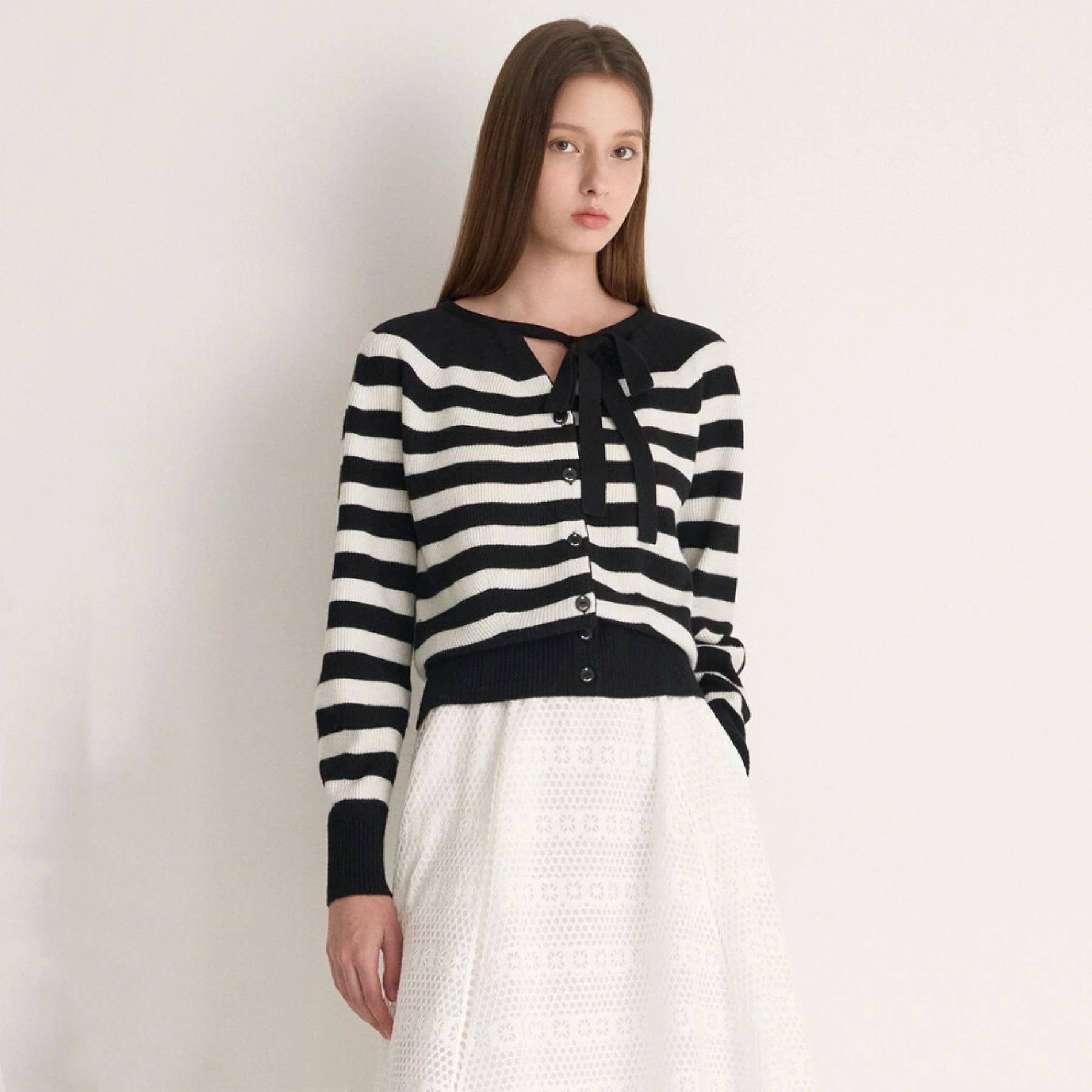 

Вязаный кардиган Lemon Cheese V-Ne в полоску, повседневный модный вязаный кардиган с завязками на талии M25, осенний женский длинный све, трикотаж обычного кроя