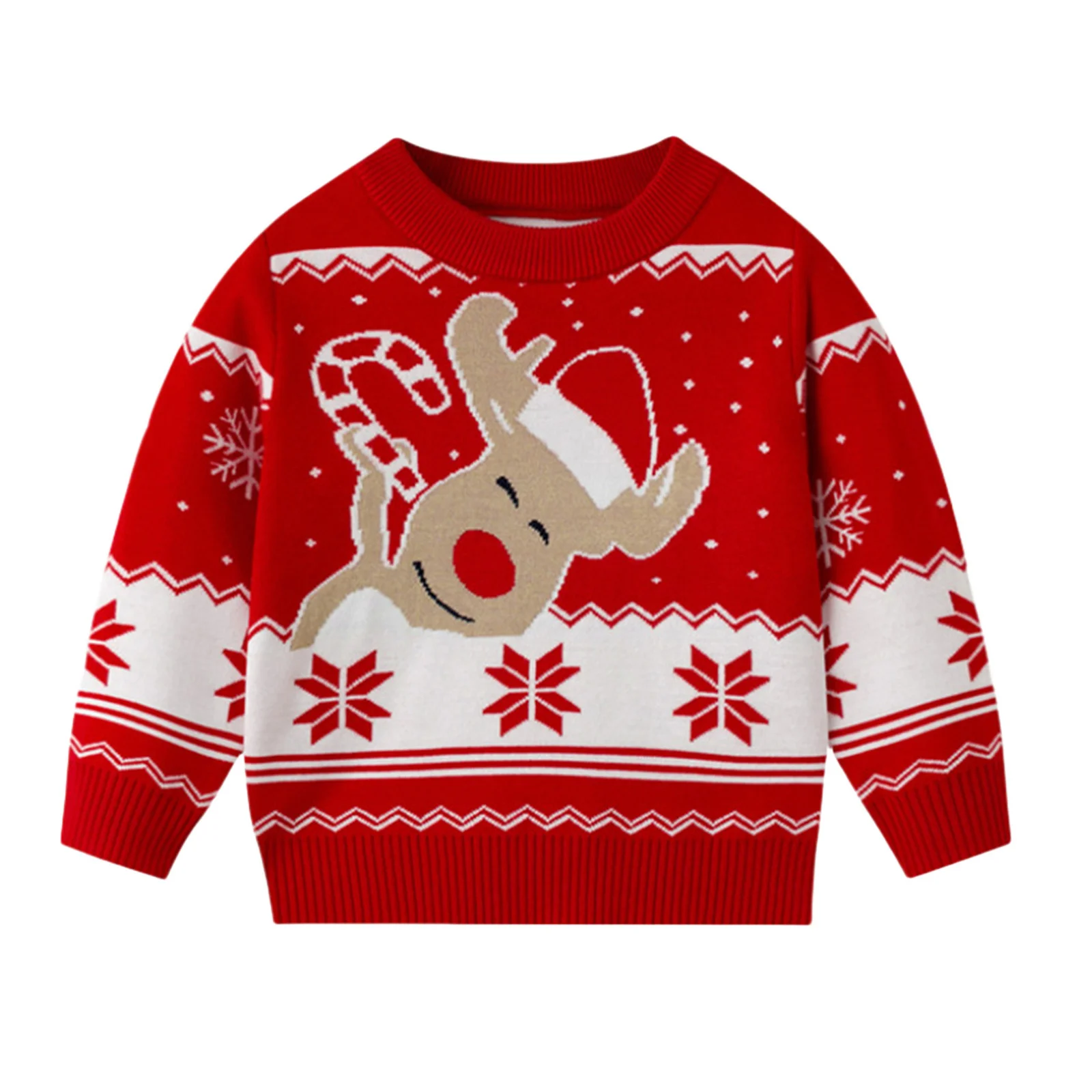 Kids Boys Girls Christmas Santa Clause Sweater Cartoon Elk Pattern Knitted Pullover Top for New Year Xmas Party Family Gathering