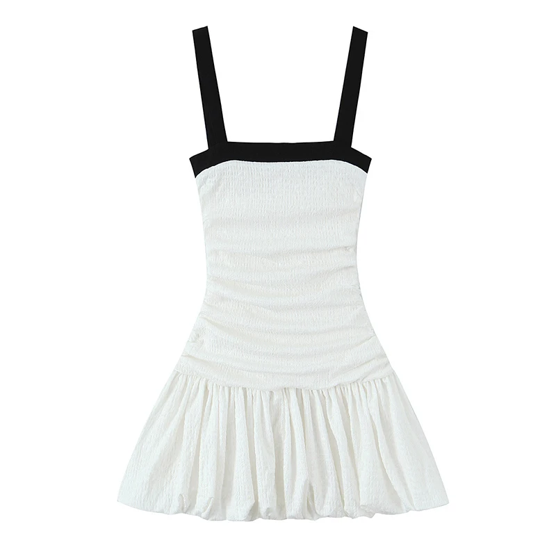 Tornova Pleated 슬링 드레스 여성용 민소매 대비 스플 라이스 짧은 드레스 하이 웨이스트 레이디 여름 슬림 통근 파티 드레스