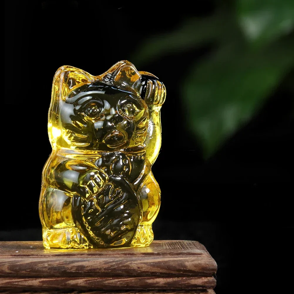 Fortune Cat Topaz Display Piece Good Luck Feng Shui Opening Gift Crystal Mascot Home Decoration Tabletop Arts and Crafts Statue