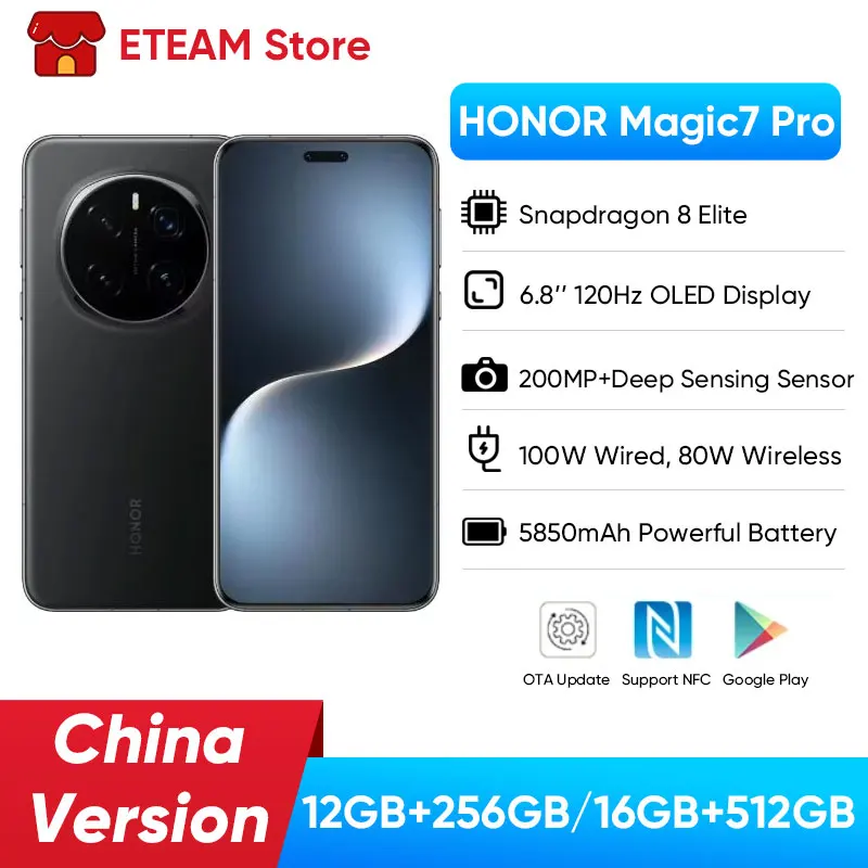 Original Honor Magic7 Pro Mobile Phone Snapdragon 8 Elite Android 15.0 Dual Sim 6.8