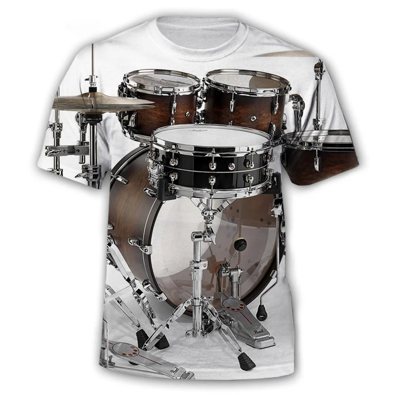 

Drum Kit 3D Printed T-shirt Men Musical Instrument Graphic Tee Summer Short Sleeve Streetwear Hip Hop Mens Casual Rock Tops