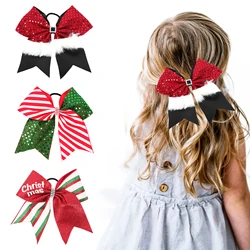 6.5 Inch Christmas Glitter Bows Hair Ties Elastic Band Children Cheerleading Hair Scrunchie For Girls Kids Rubber Band Hair Rope