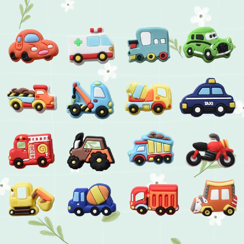 

16pcs PVC Shoe Bracelet Accessories Cartoon Car Design Detachable Wristband for Boys & Girls Party Gift Shoe Decoration