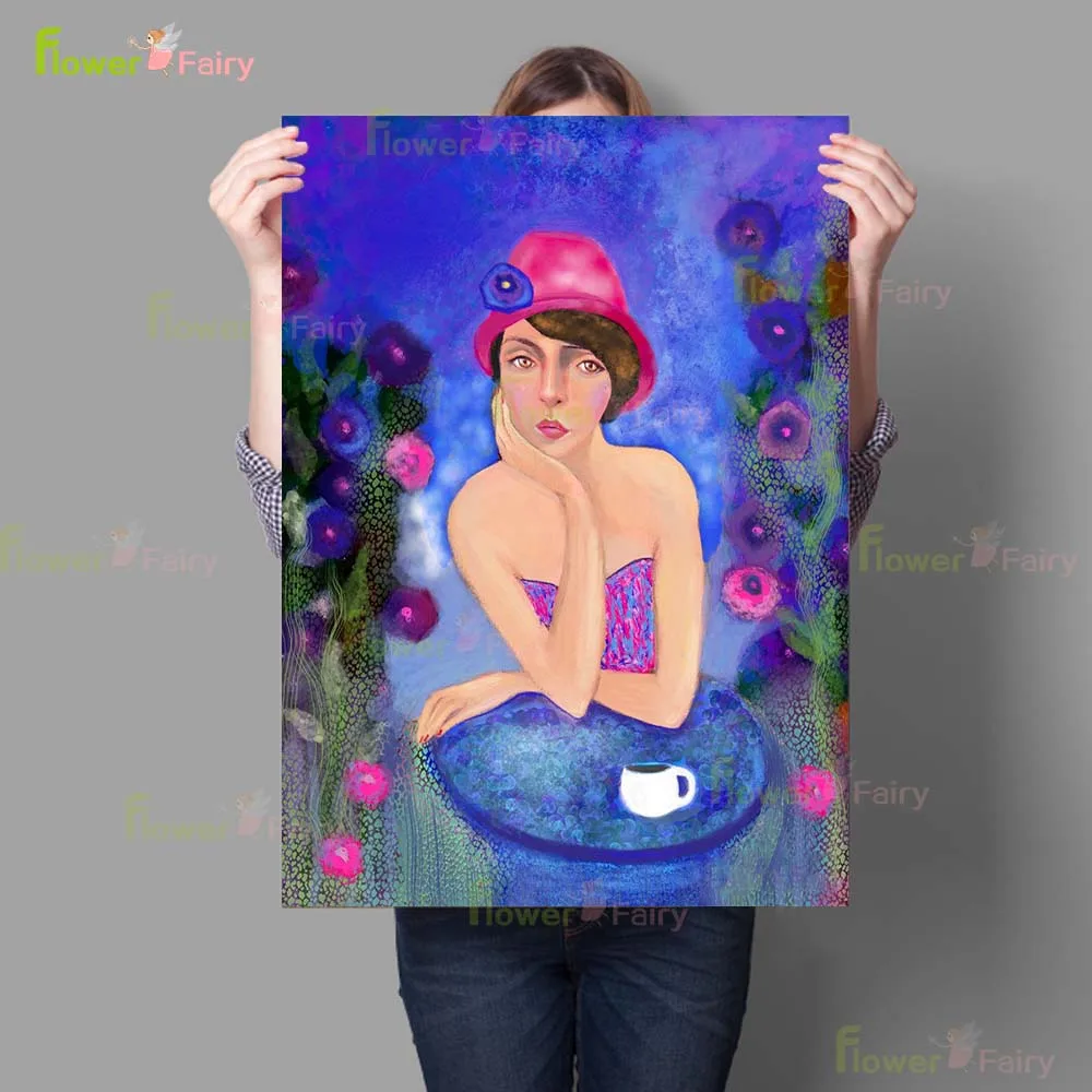 Watercolor Girl on Vacation Sea Scenery Fish Poster Wall Art Canvas Painting Home Decor Wall Pictures For Living Room Unframed