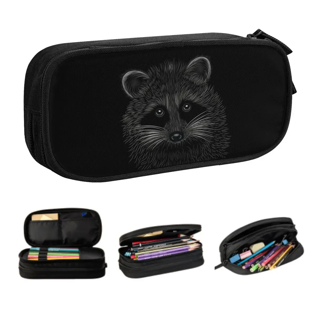Custom Kawaii Cute Trash Panda Raccoon Pencil Case for Boy Girl Large Storage Animal Racoon Pencil Box School Accessories