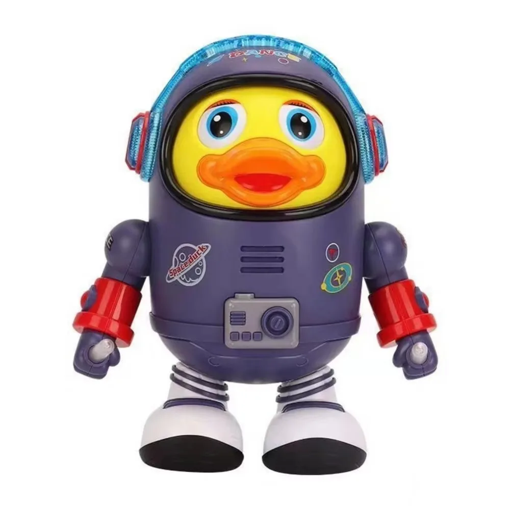 Canard d'astronaute dansant en plastique, son et lumière interactive, danse électrique, espace, décor artisanal, éducation précoce