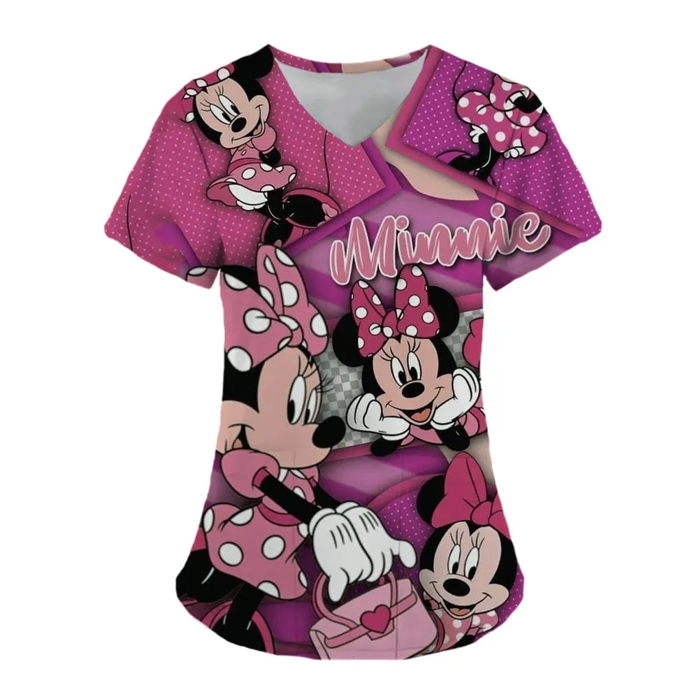 Mulheres Disney Mickey Mouse enfermeira uniforme Top, Bolso Roupas de Enfermagem, Hospital, Salão de beleza, Pet Doutor, Disney, 2024