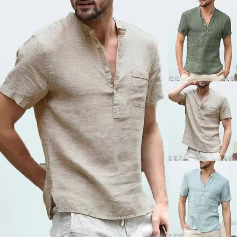 New Summer Men's Short-Sleeved T-shirt Cotton and Linen Led Casual Men's T-shirt Shirt Male Breathable