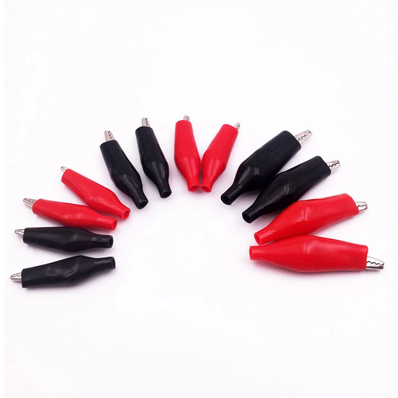 High quality12 Pcs 28MM Black Red Blue Black Yellow Soft Plastic Coated Testing Probe Mini Alligator Test Clips