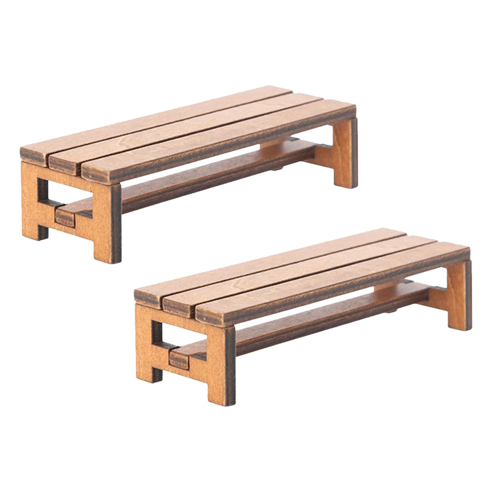 2 stuks houten miniatuurbank delicaat vakmanschap mini-huis opbergbank klein formaat decoratief meubelaccessoire
