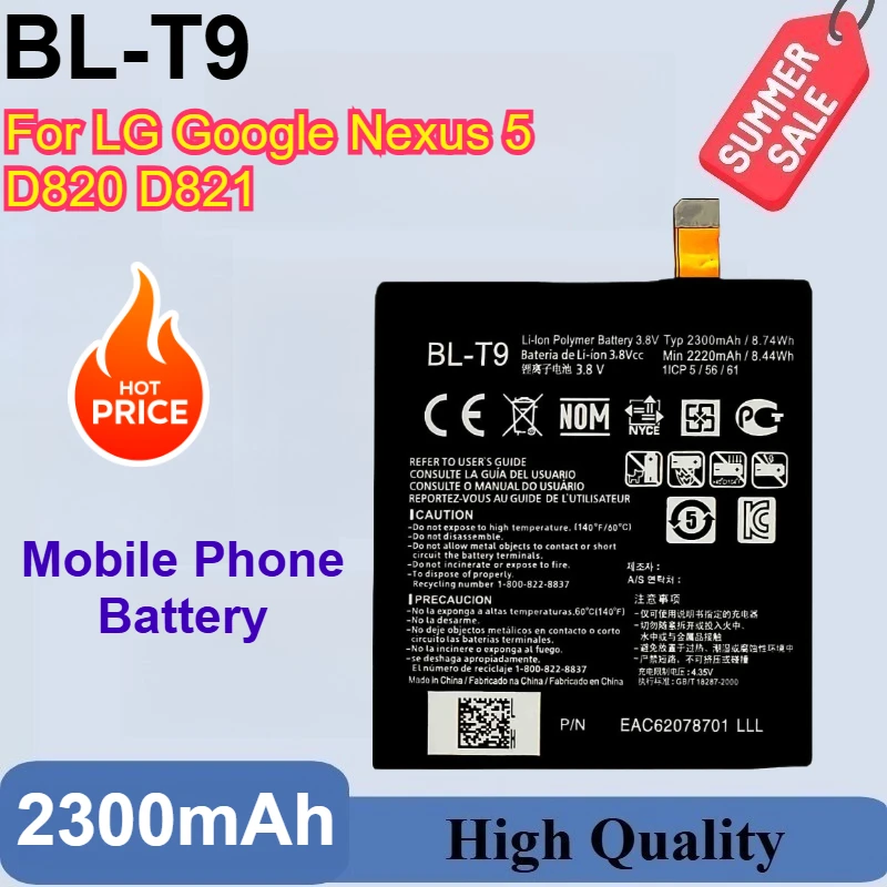 Brand-New BL-T9 2300mAh Replacement Battery For LG Google Nexus 5 D820 D821 Nexus5 BLT9 Mobile phone Batteries